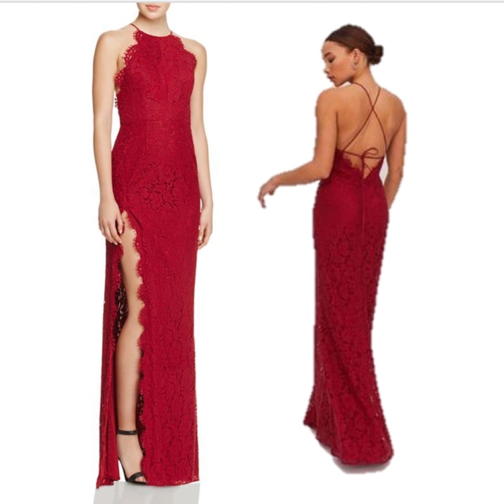 Fame and Partners Red Lace Gown